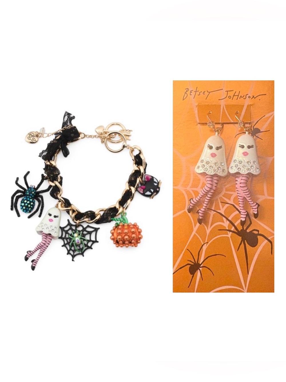 BETSEY JOHNSON SET Halloween Boo-Jee Revival Charm Bracelet & Earrings NEW NWT